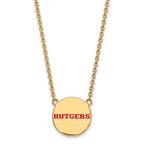 Sterling Silver Gold-plated LogoArt Rutgers University Large Enameled Disc Pendant 18 inch Necklace