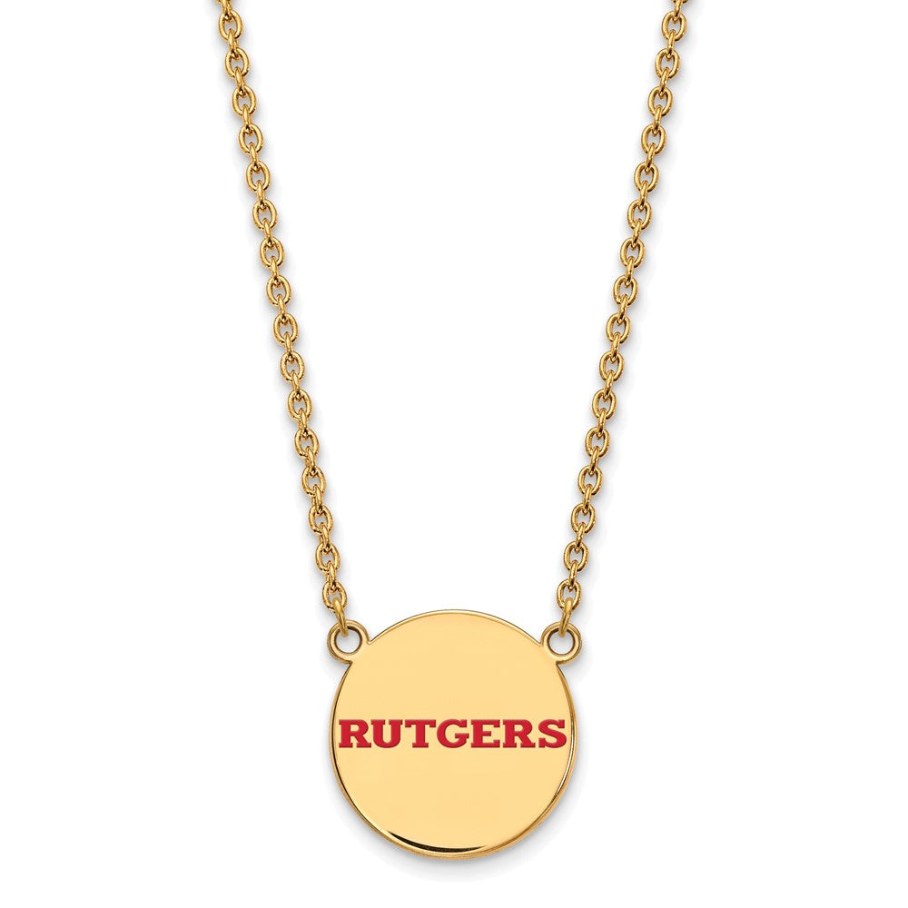 Sterling Silver Gold-plated LogoArt Rutgers University Large Enameled Disc Pendant 18 inch Necklace