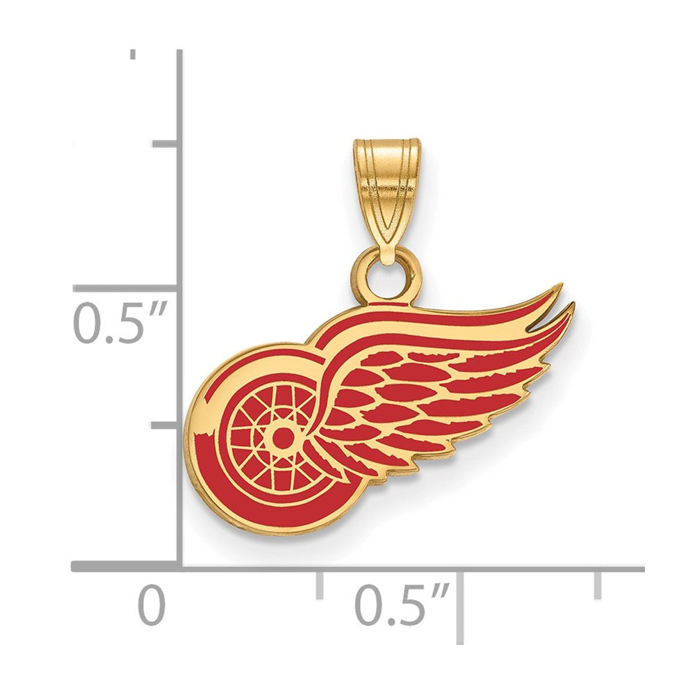 Sterling Silver Gold-plated NHL LogoArt Detroit Red Wings Small Enameled Pendant