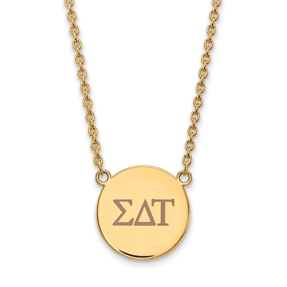Sterling Silver Gold-plated LogoArt Sigma Delta Tau Sorority Greek Letters Large Color Enamel Pendant 18 inch Necklace