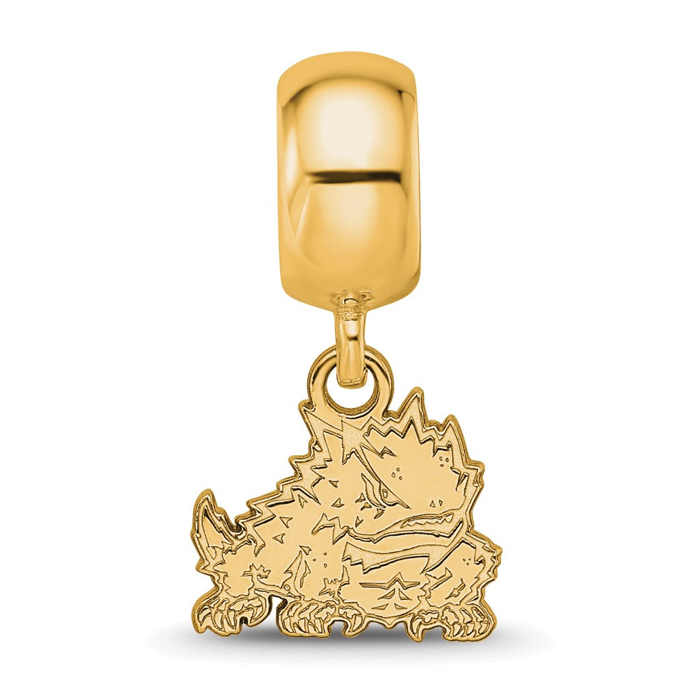 Sterling Silver Gold-plated LogoArt Texas Christian University Horned Frog Extra Small Dangle Bead Charm