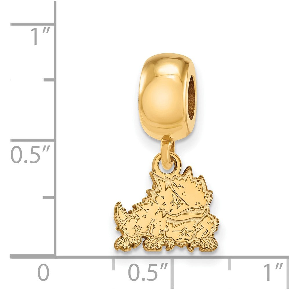 Sterling Silver Gold-plated LogoArt Texas Christian University Horned Frog Extra Small Dangle Bead Charm