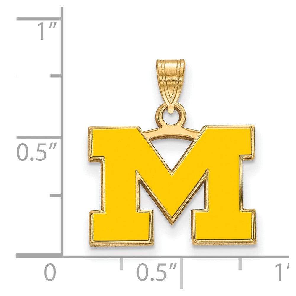 Sterling Silver Gold-plated LogoArt University of Michigan Letter M Small Yellow Enameled Pendant