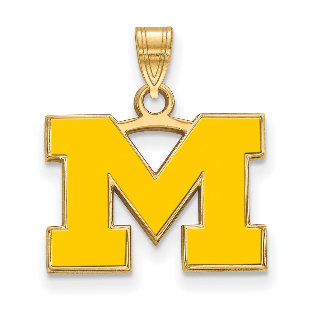 Sterling Silver Gold-plated LogoArt University of Michigan Letter M Small Yellow Enameled Pendant