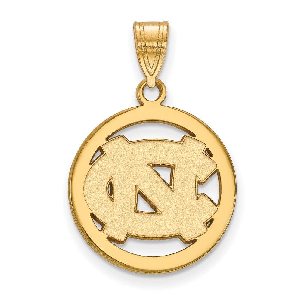Sterling Silver Gold-plated LogoArt University of North Carolina N-C Medium Circle Pendant