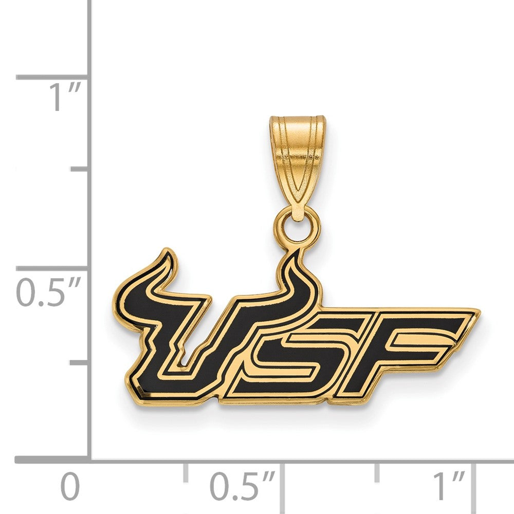 Sterling Silver Gold-plated LogoArt University of South Florida U-S-F Medium Enameled Pendant