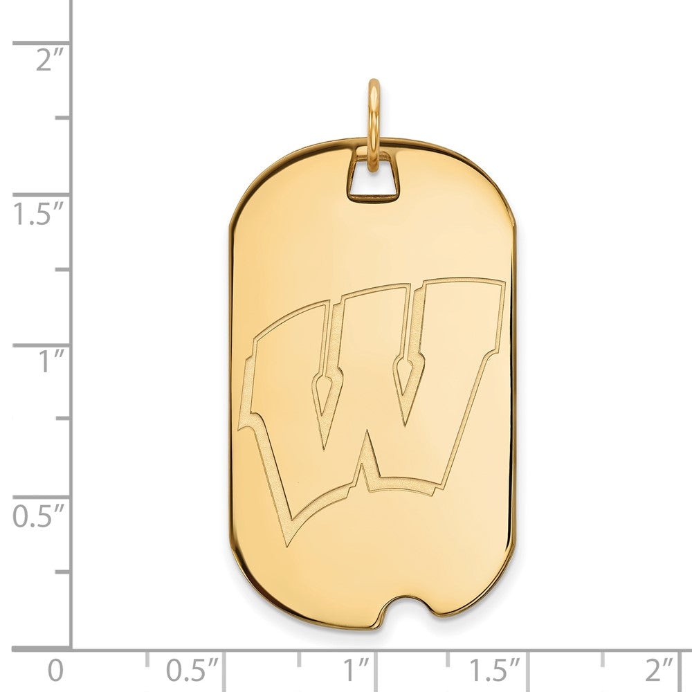 14k Gold LogoArt University of Wisconsin Letter W Large Dog Tag Pendant