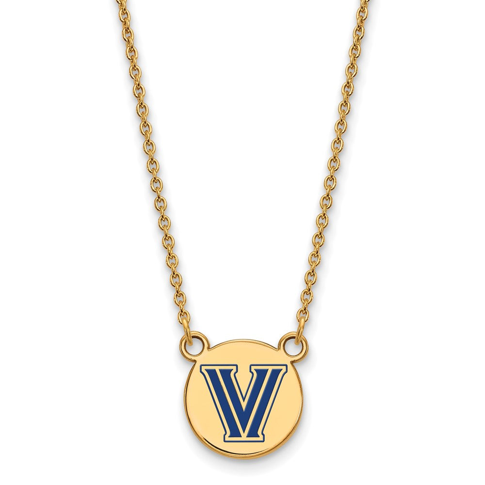 Sterling Silver Gold-plated LogoArt Villanova University Letter V Small Enameled Disc Pendant 18 inch Necklace