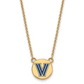 Sterling Silver Gold-plated LogoArt Villanova University Letter V Small Enameled Disc Pendant 18 inch Necklace