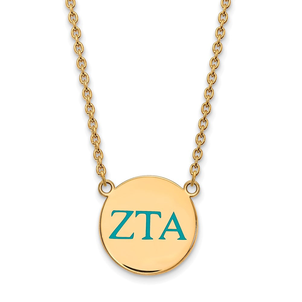 Sterling Silver Gold-plated LogoArt Zeta Tau Alpha Sorority Greek Letters Large Color Enamel Pendant 18 inch Necklace