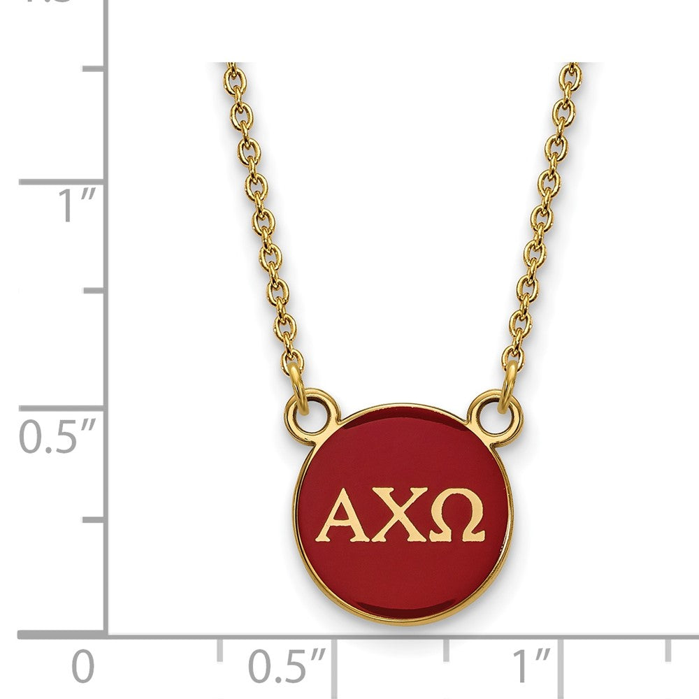 Sterling Silver Gold-plated LogoArt Alpha Chi Omega Sorority Greek Letters Small Color Enamel Pendant 18 inch Necklace