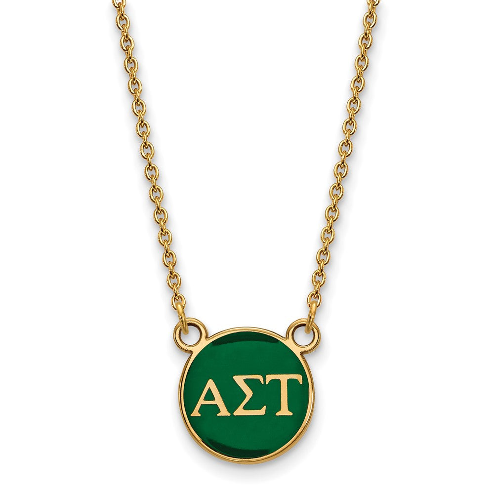 Sterling Silver Gold-plated LogoArt Alpha Sigma Tau Sorority Greek Letters Small Color Enamel Pendant 18 inch Necklace