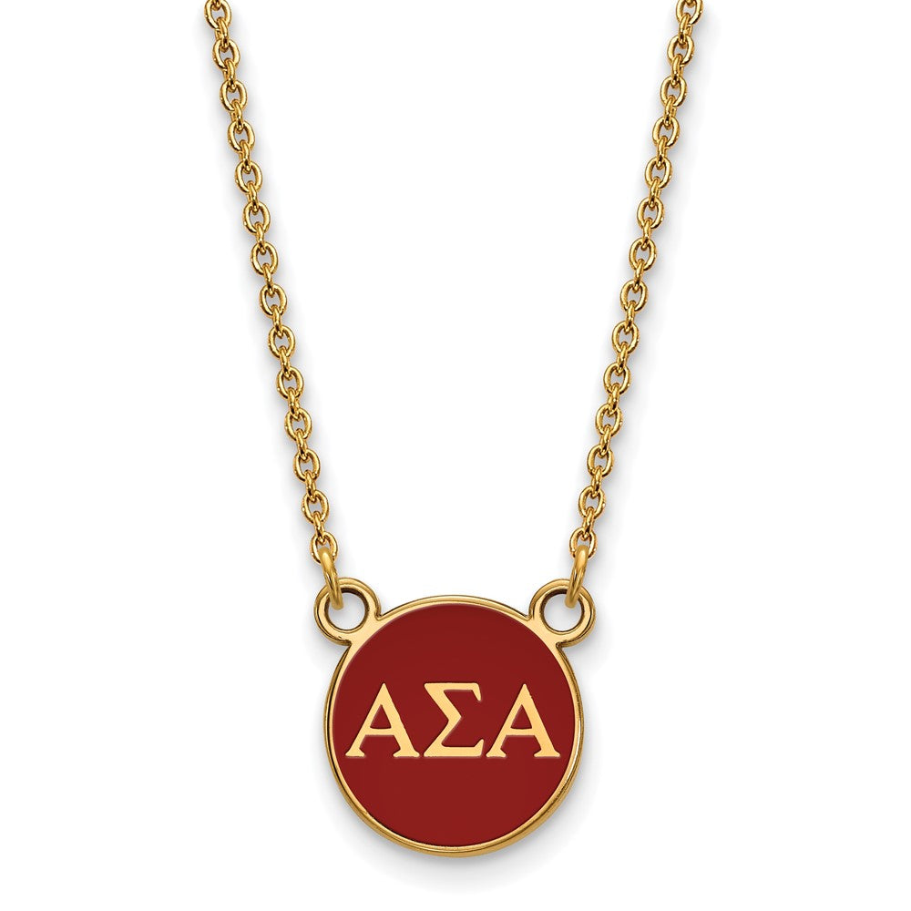 Sterling Silver Gold-plated LogoArt Alpha Sigma Alpha Sorority Greek Letters Small Color Enamel Pendant 18 inch Necklace