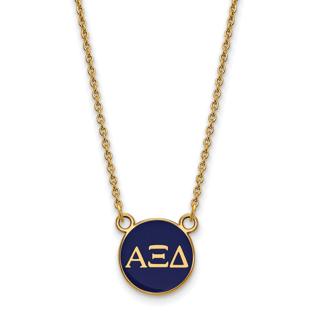 Sterling Silver Gold-plated LogoArt Alpha Xi Delta Sorority Greek Letters Small Color Enamel Pendant 18 inch Necklace