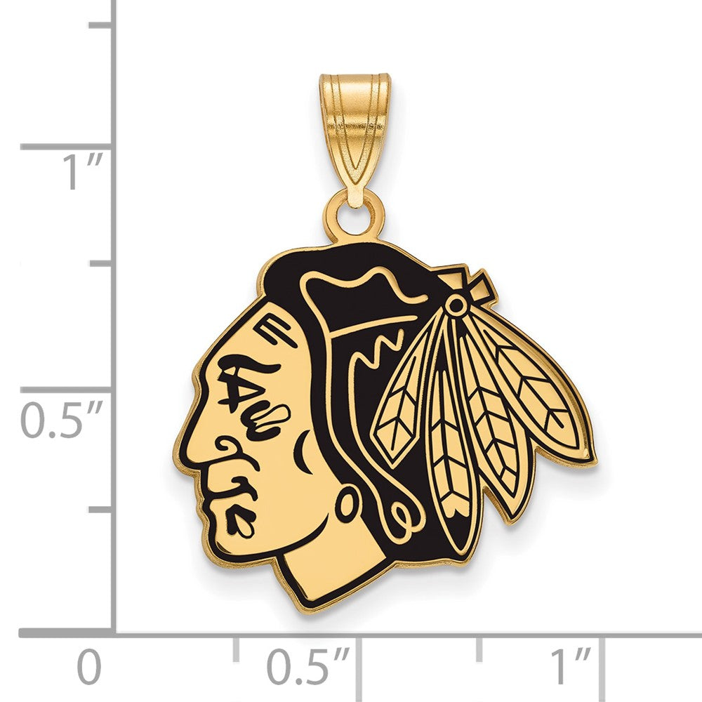 Sterling Silver Gold-plated NHL LogoArt Chicago Blackhawks Large Enameled Pendant