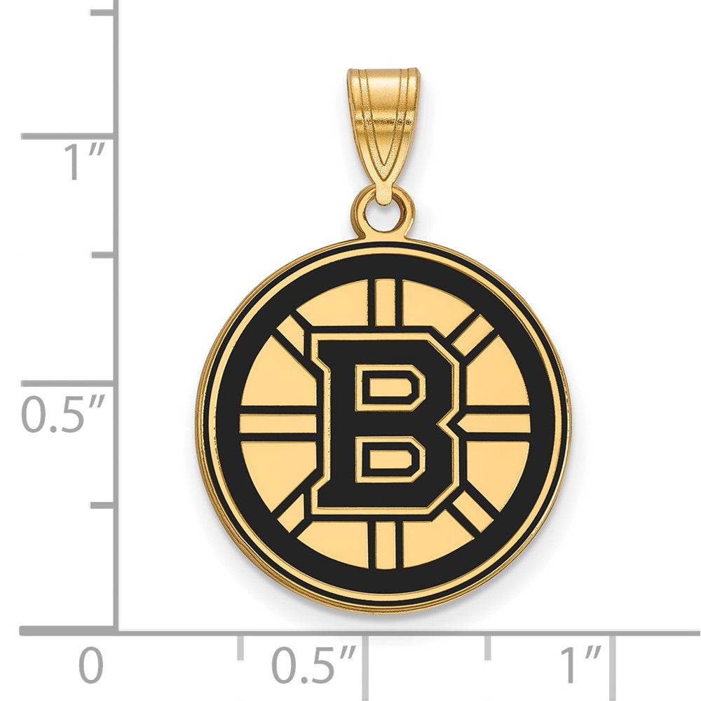 Sterling Silver Gold-plated NHL LogoArt Boston Bruins Large Enameled Pendant