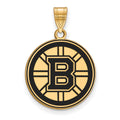 Sterling Silver Gold-plated NHL LogoArt Boston Bruins Large Enameled Pendant