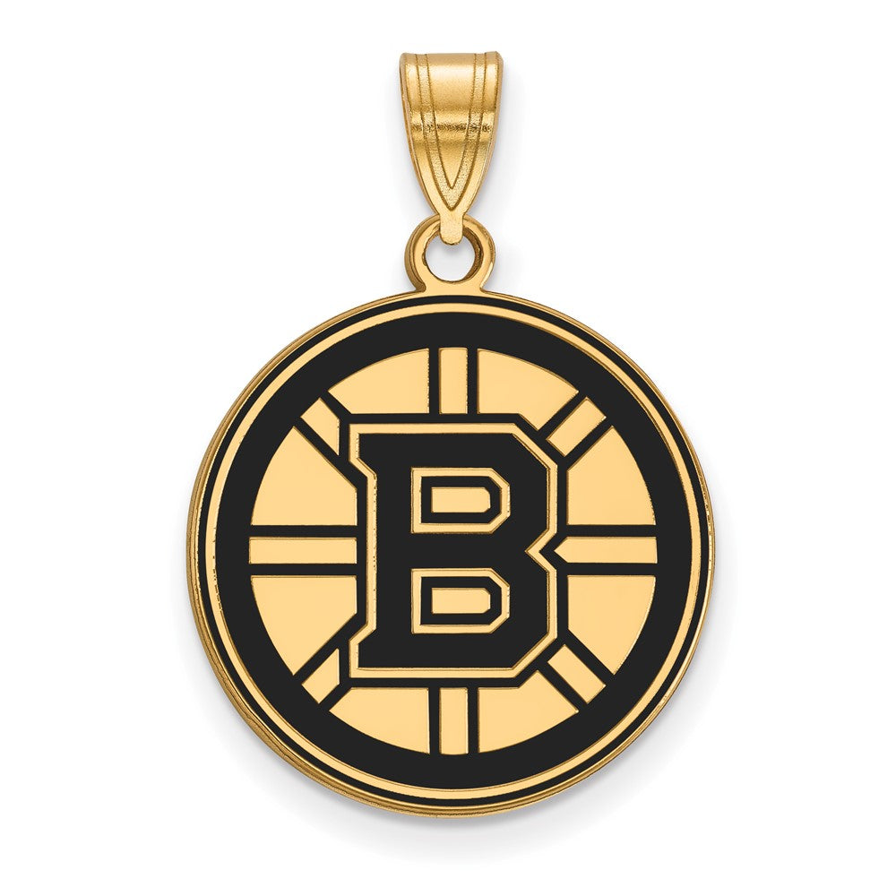 Sterling Silver Gold-plated NHL LogoArt Boston Bruins Large Enameled Pendant