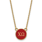 Sterling Silver Gold-plated LogoArt Chi Omega Sorority Greek Letters Small Color Enamel Pendant 18 inch Necklace