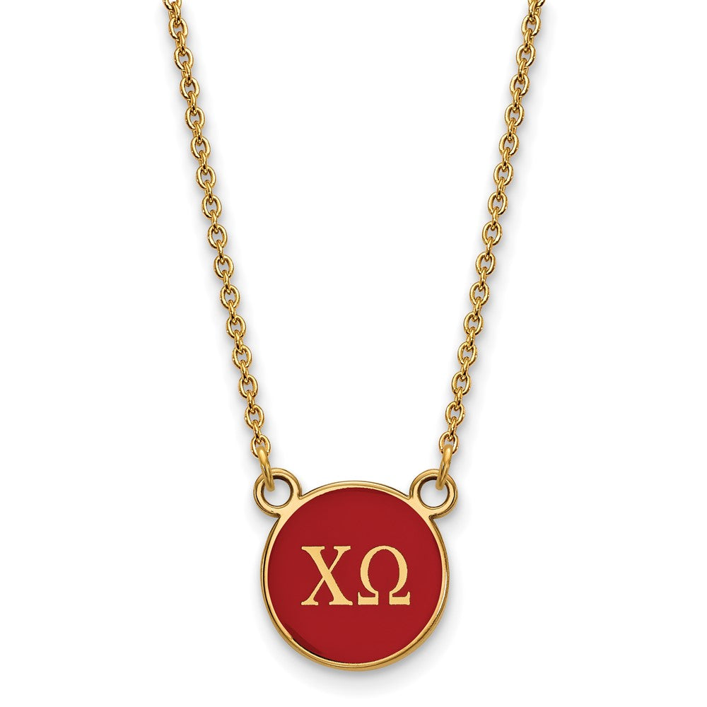 Sterling Silver Gold-plated LogoArt Chi Omega Sorority Greek Letters Small Color Enamel Pendant 18 inch Necklace