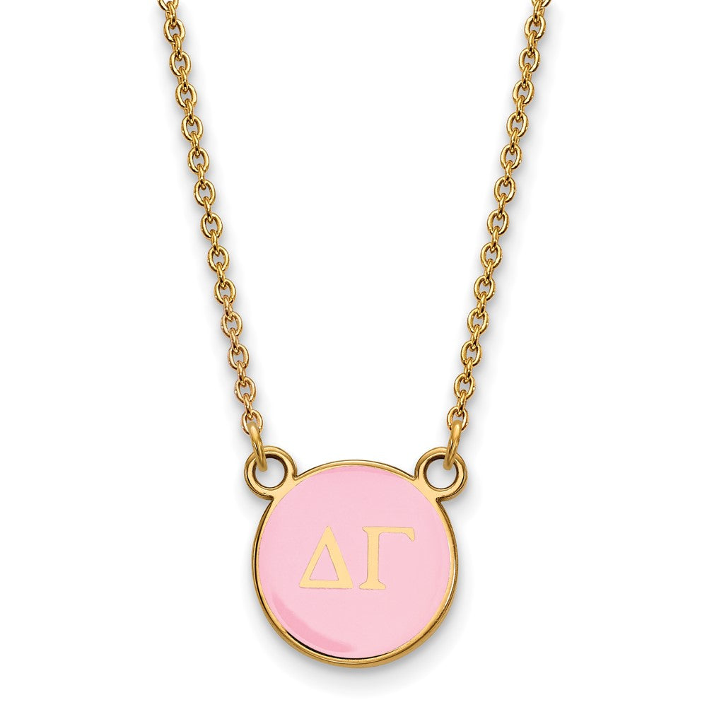 Sterling Silver Gold-plated LogoArt Delta Gamma Sorority Greek Letters Small Color Enamel Pendant 18 inch Necklace