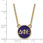 Sterling Silver Gold-plated LogoArt Delta Phi Epsilon Sorority Greek Letters Small Color Enamel Pendant 18 inch Necklace