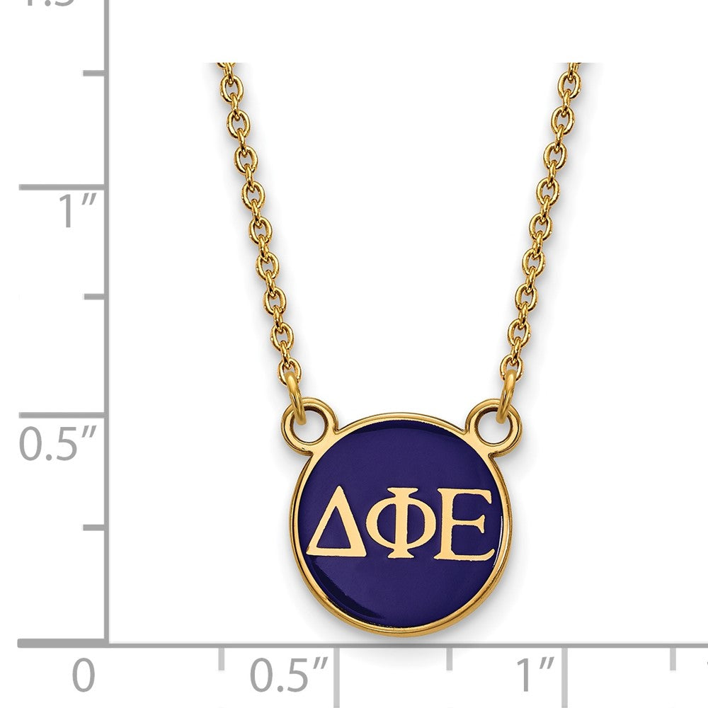 Sterling Silver Gold-plated LogoArt Delta Phi Epsilon Sorority Greek Letters Small Color Enamel Pendant 18 inch Necklace