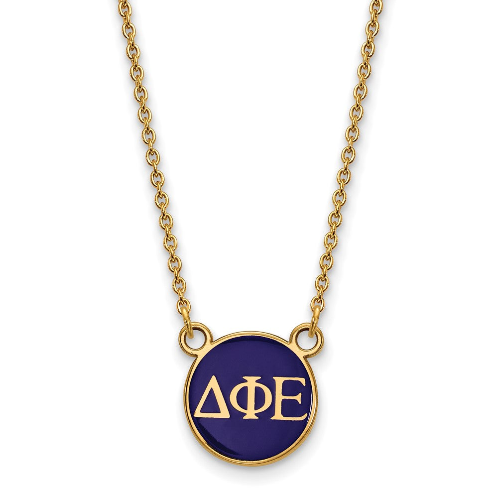 Sterling Silver Gold-plated LogoArt Delta Phi Epsilon Sorority Greek Letters Small Color Enamel Pendant 18 inch Necklace