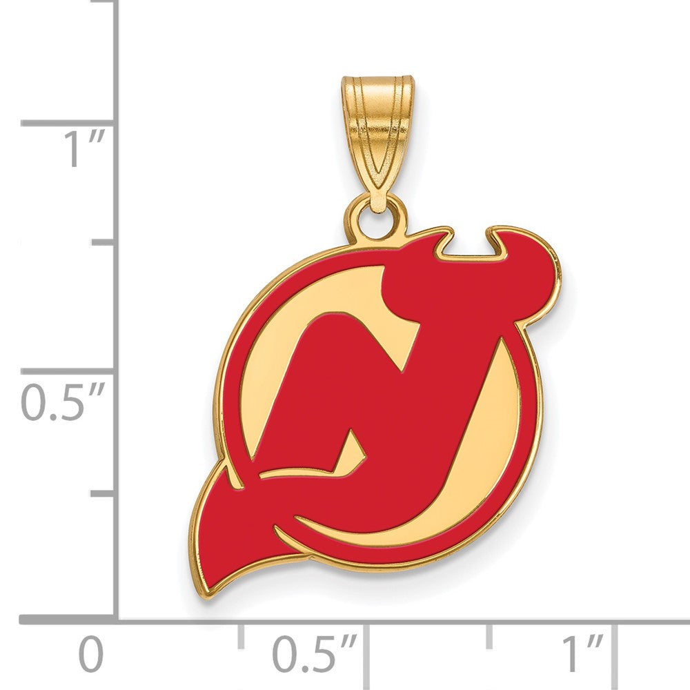 Sterling Silver Gold-plated NHL LogoArt New Jersey Devils Large Enameled Pendant