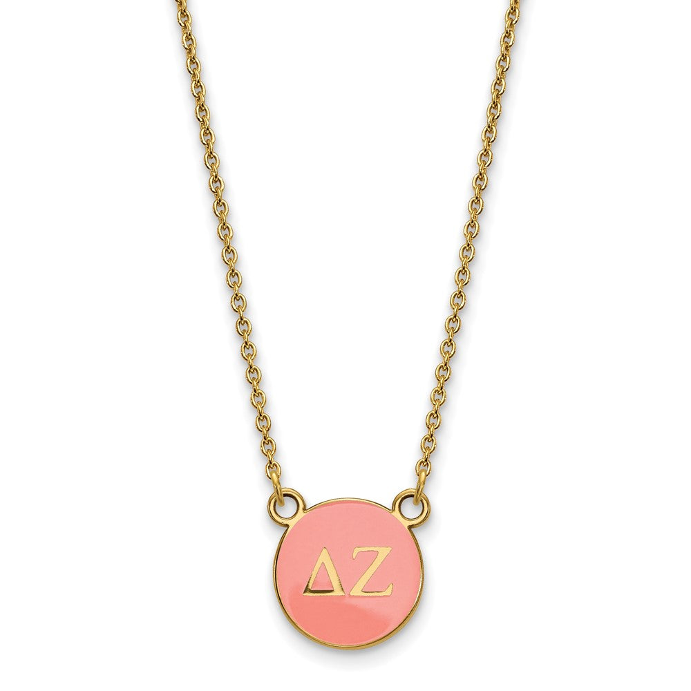 Sterling Silver Gold-plated LogoArt Delta Zeta Sorority Greek Letters Small Color Enamel Pendant 18 inch Necklace