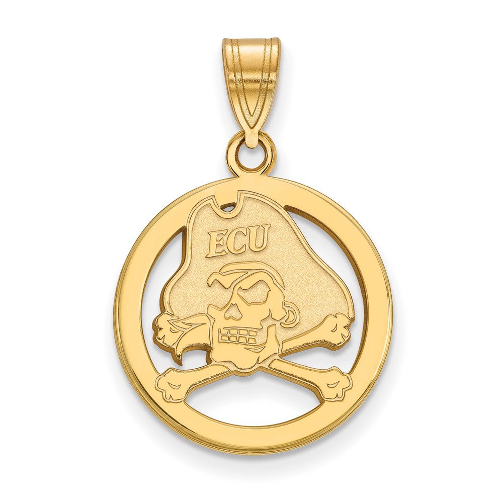 Sterling Silver Gold-plated LogoArt East Carolina University Pirate Small Circle Pendant