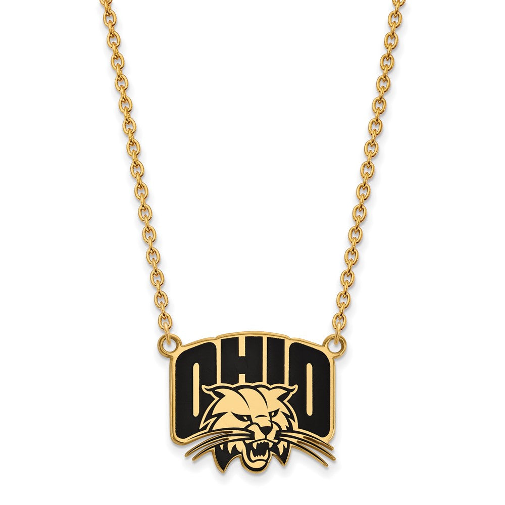 Sterling Silver Gold-plated LogoArt Ohio University Large Enameled Pendant 18 inch Necklace