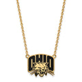 Sterling Silver Gold-plated LogoArt Ohio University Large Enameled Pendant 18 inch Necklace