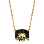 Sterling Silver Gold-plated LogoArt Ohio University Large Enameled Pendant 18 inch Necklace