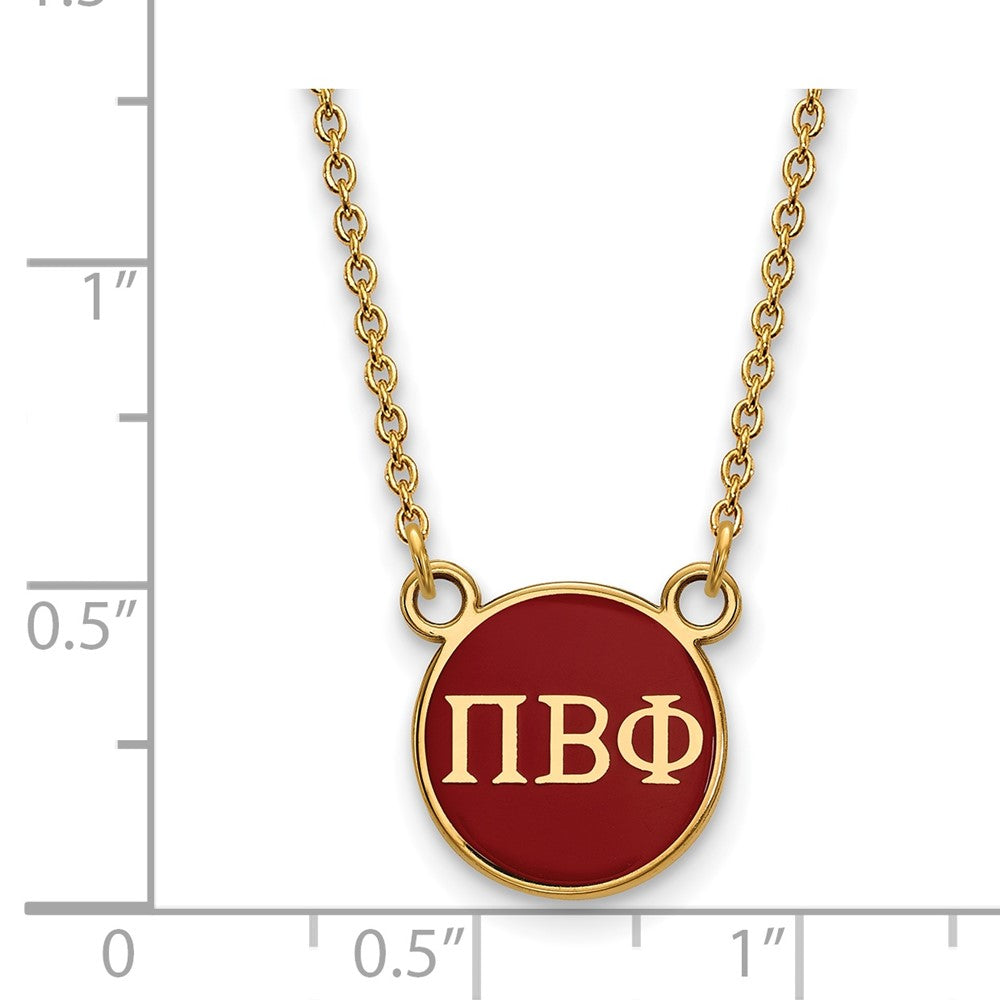 Sterling Silver Gold-plated LogoArt Pi Beta Phi Sorority Greek Letters Small Color Enamel Pendant 18 inch Necklace