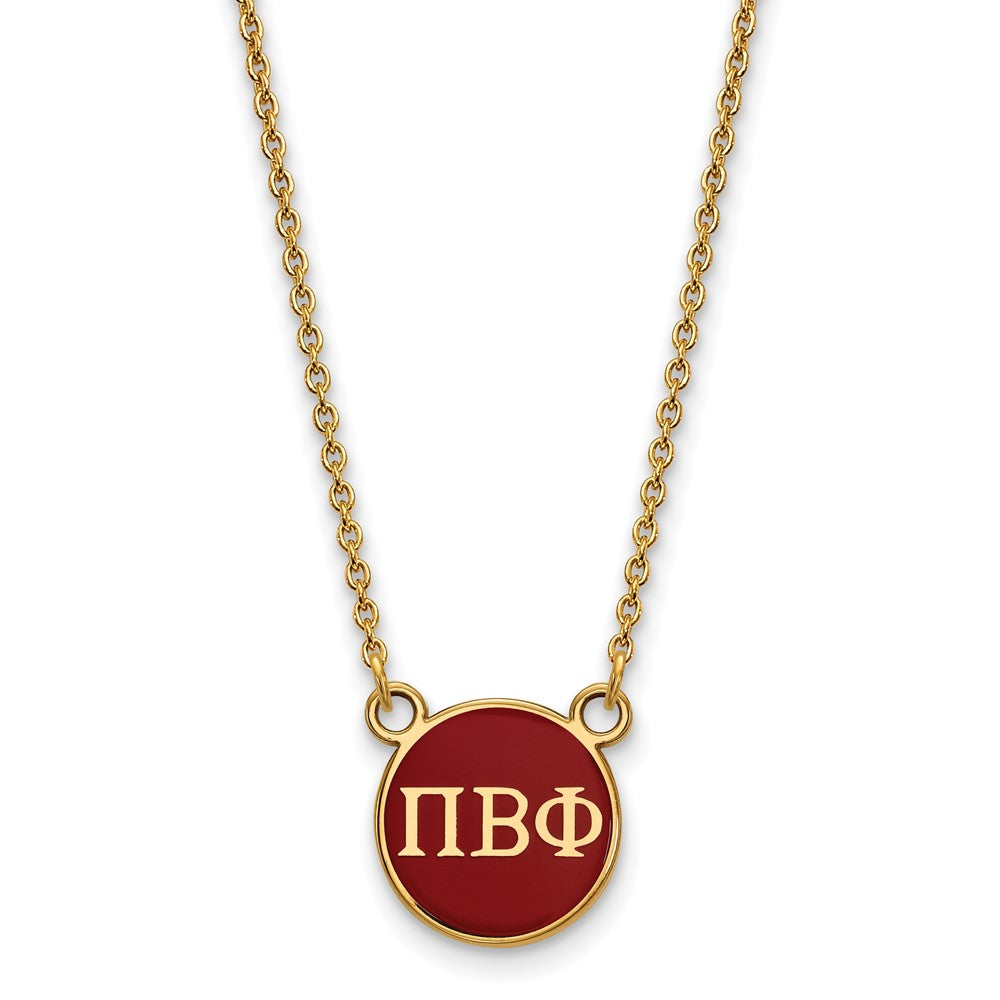 Sterling Silver Gold-plated LogoArt Pi Beta Phi Sorority Greek Letters Small Color Enamel Pendant 18 inch Necklace
