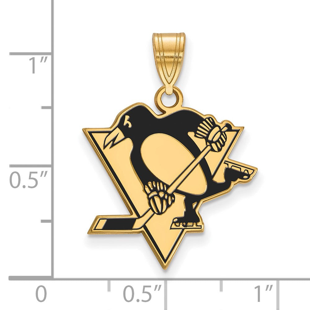 Sterling Silver Gold-plated NHL LogoArt Pittsburgh Penguins Large Enameled Pendant