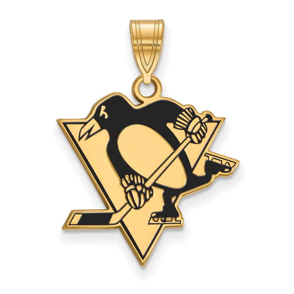 Sterling Silver Gold-plated NHL LogoArt Pittsburgh Penguins Large Enameled Pendant