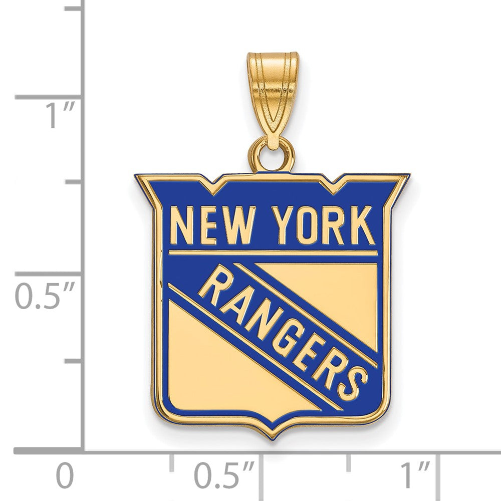 Sterling Silver Gold-plated NHL LogoArt New York Rangers Large Enameled Pendant