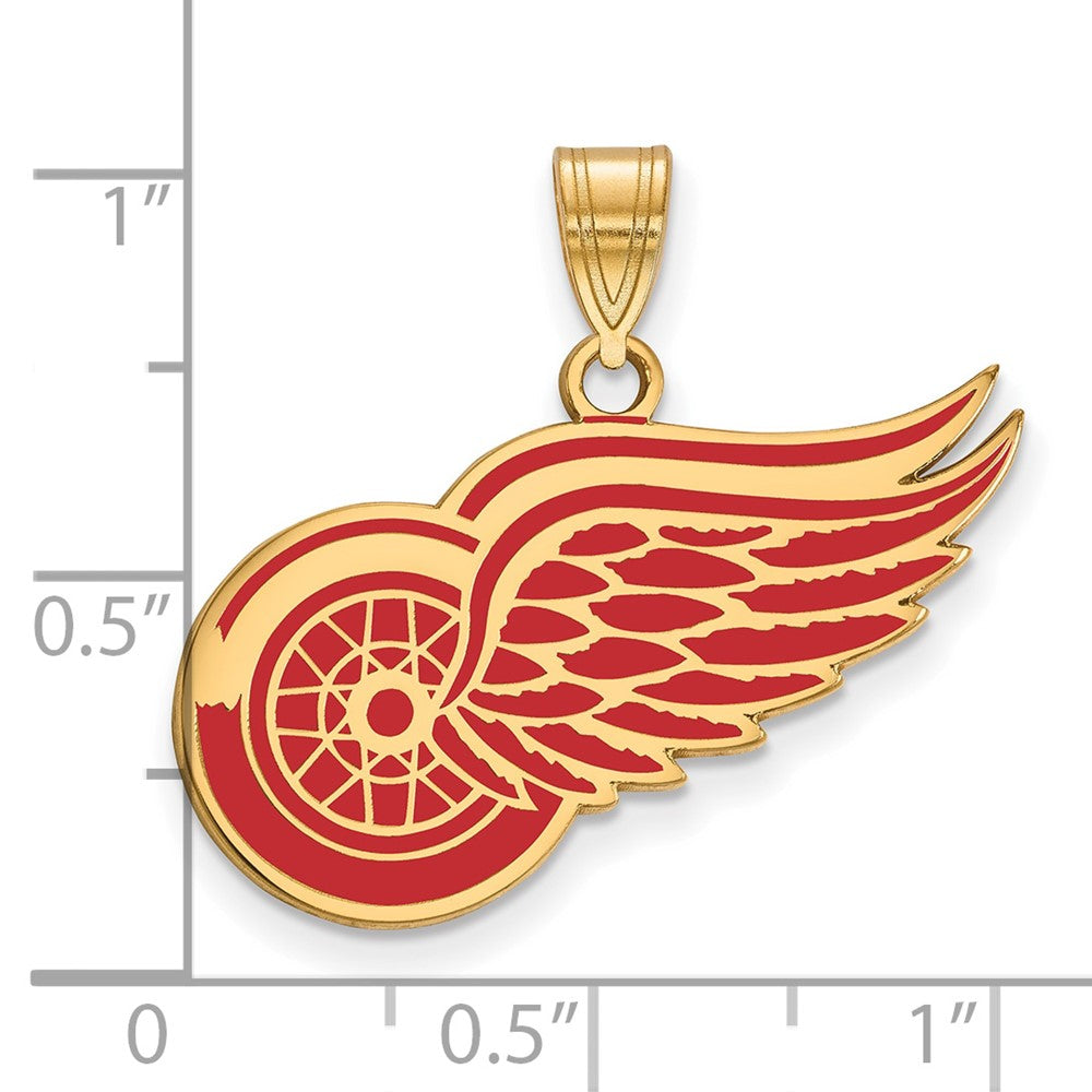 Sterling Silver Gold-plated NHL LogoArt Detroit Red Wings Large Enameled Pendant