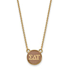 Sterling Silver Gold-plated LogoArt Sigma Delta Tau Sorority Greek Letters Small Color Enamel Pendant 18 inch Necklace