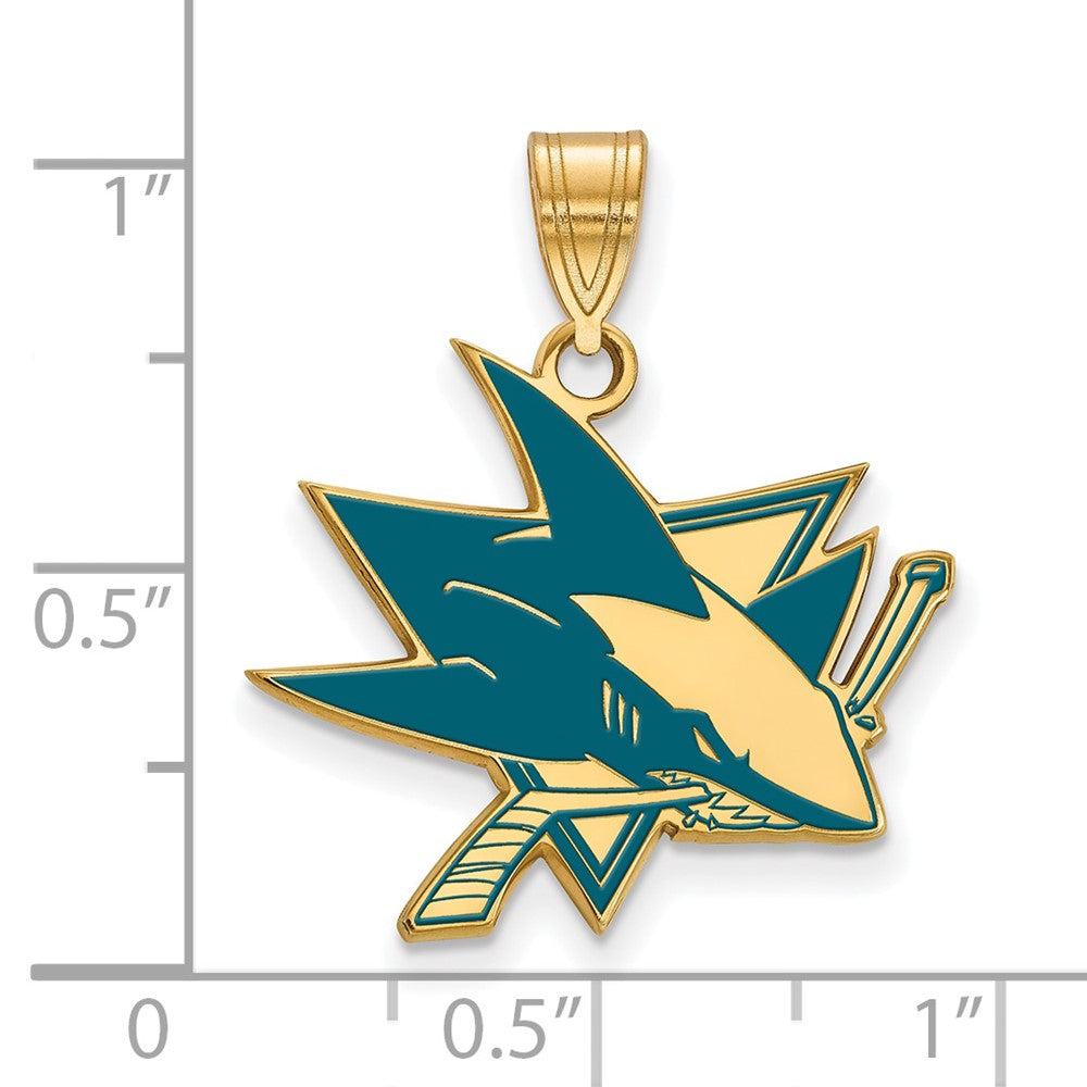 Sterling Silver Gold-plated NHL LogoArt San Jose Sharks Large Enameled Pendant