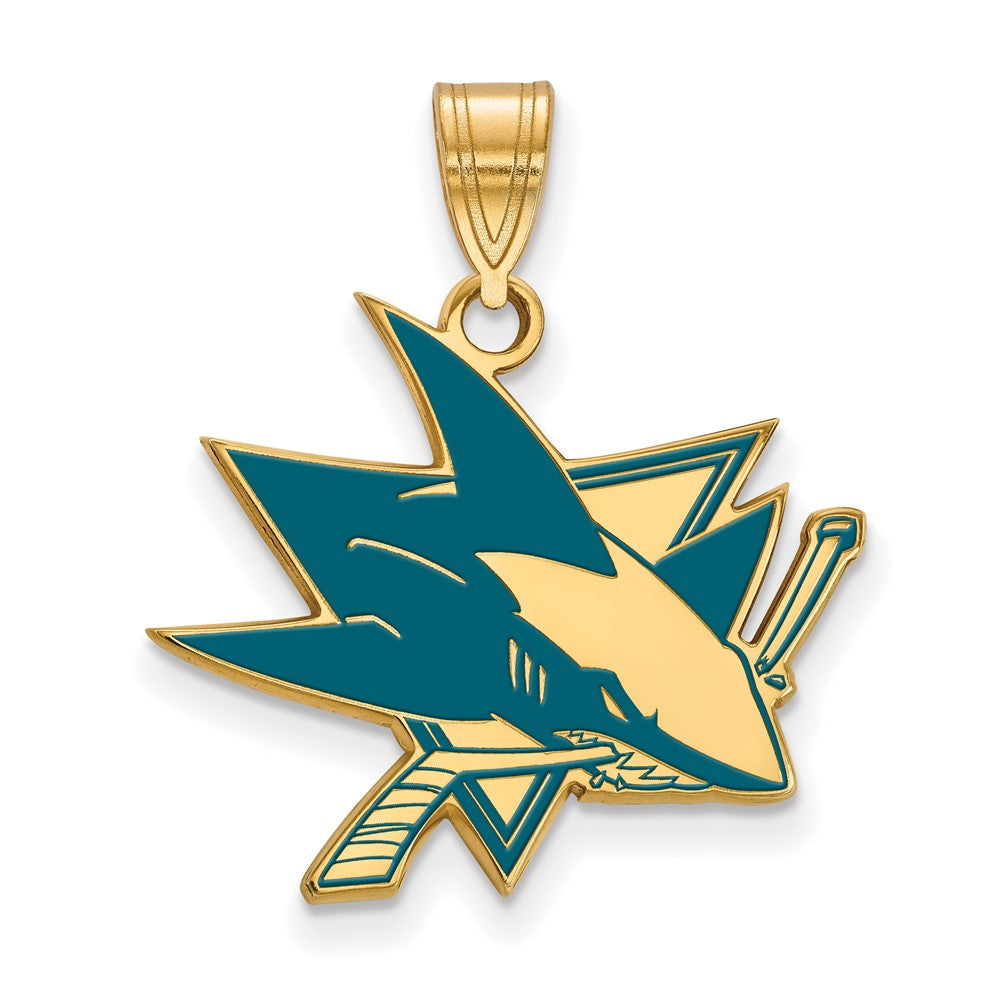 Sterling Silver Gold-plated NHL LogoArt San Jose Sharks Large Enameled Pendant