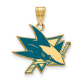 Sterling Silver Gold-plated NHL LogoArt San Jose Sharks Large Enameled Pendant