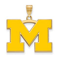 Sterling Silver Gold-plated LogoArt University of Michigan Letter M Large Yellow Enameled Pendant