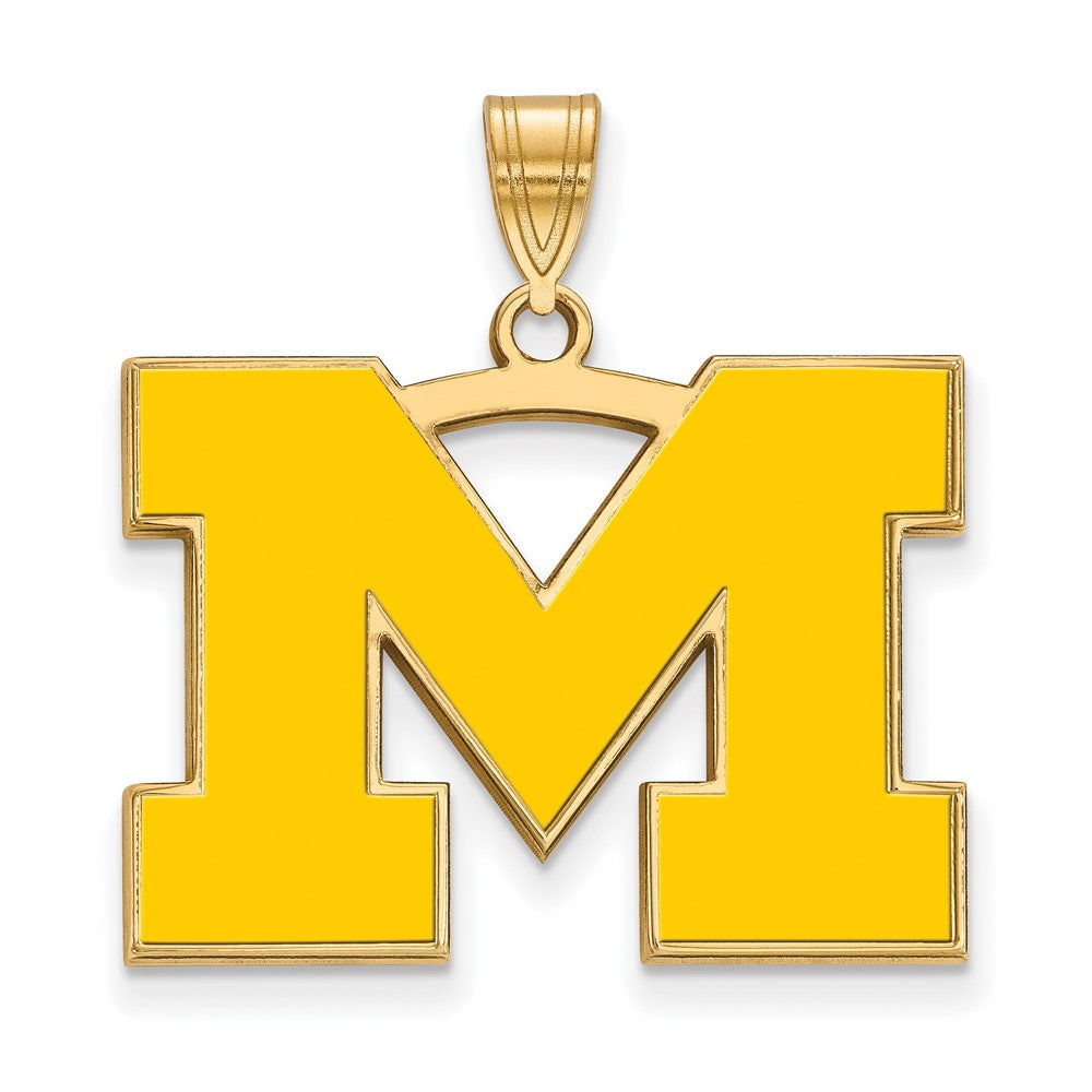 Sterling Silver Gold-plated LogoArt University of Michigan Letter M Large Yellow Enameled Pendant