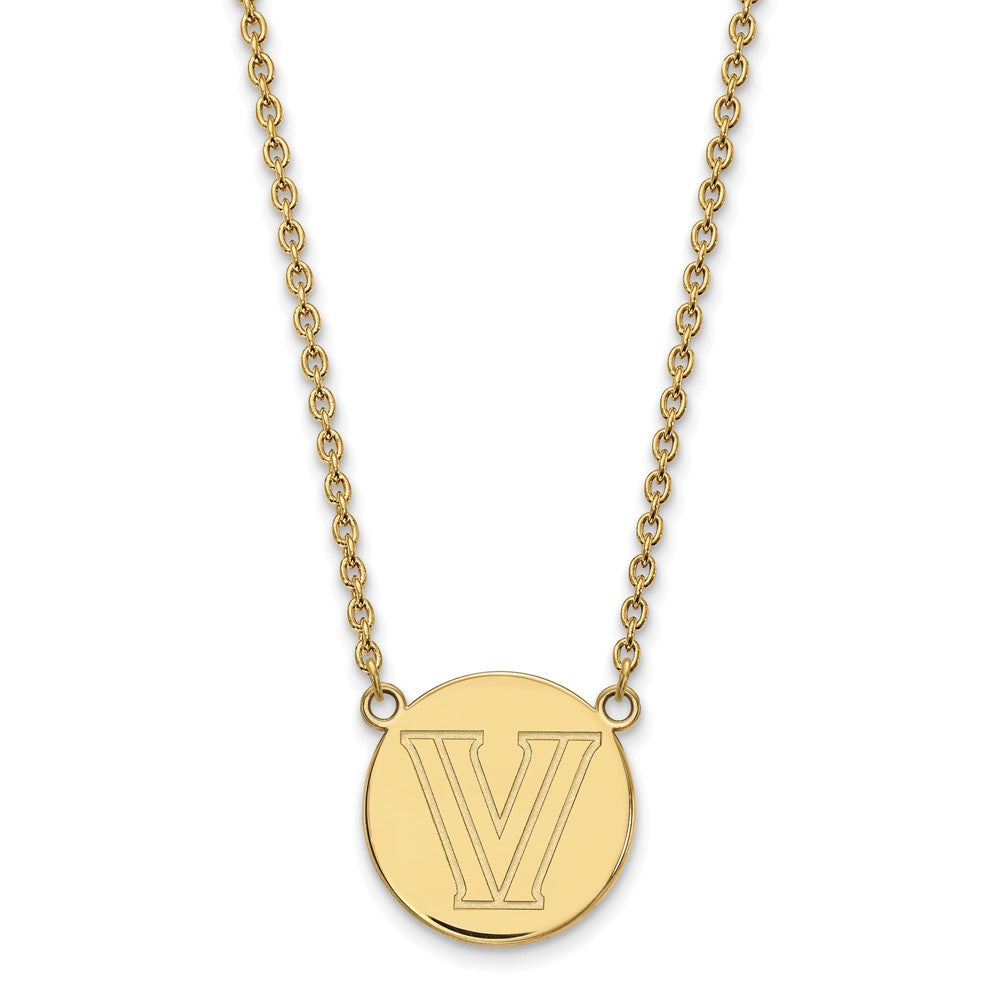 Sterling Silver Gold-plated LogoArt Villanova University Letter V Large Disc 18 inch Necklace