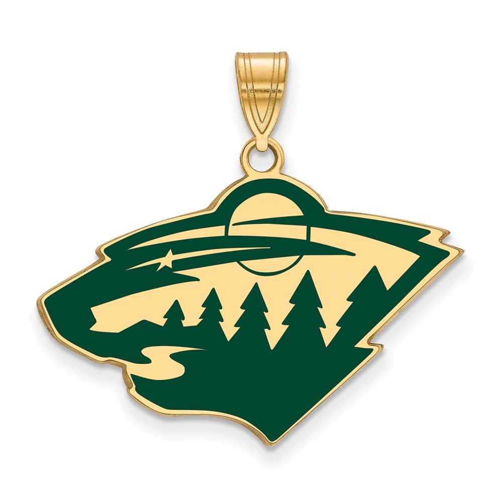 Sterling Silver Gold-plated NHL LogoArt Minnesota Wild Large Enameled Pendant