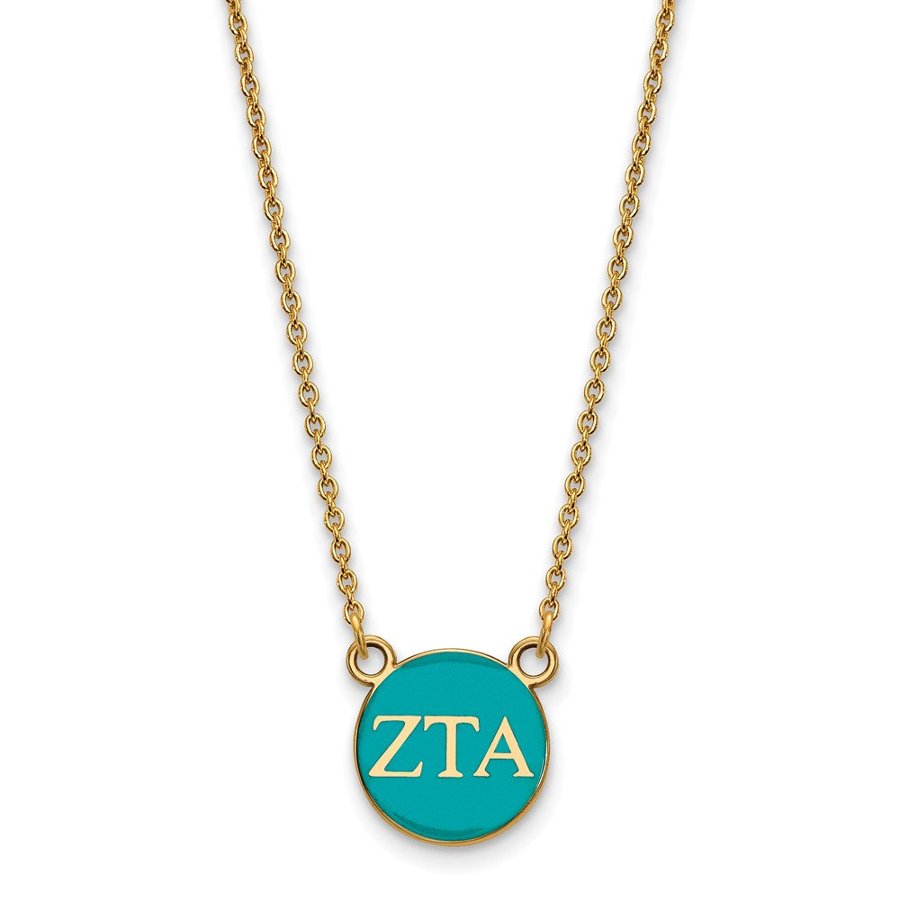 Sterling Silver Gold-plated LogoArt Zeta Tau Alpha Sorority Greek Letters Small Color Enamel Pendant 18 inch Necklace