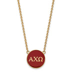 Sterling Silver Gold-plated LogoArt Alpha Chi Omega Sorority Greek Letters Large Color Enamel Pendant 18 inch Necklace